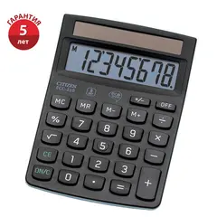 Калькулятор настольный Citizen ECC-210, 8 разр., двойное пистание  150*107*35мм, черный, фото 1