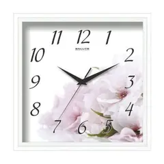 Часы настенные САЛЮТ П-2А7-407, квадрат, белые с рисунком &quot;Цветы&quot;, белая рамка, 28х28х4 см, фото 1
