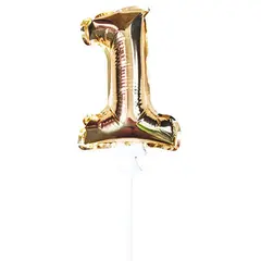 Воздушный шар,  самодув, 18см Поиск &quot;Цифра 1&quot;, фольгированный, золотой, фото 1