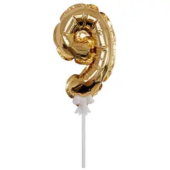 Воздушный шар,  самодув, 18см Поиск &quot;Цифра 9&quot;, фольгированный, золотой, фото 1