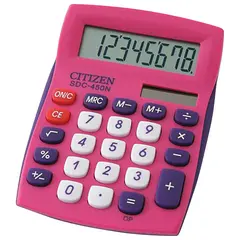 Калькулятор CITIZEN карманный SDC-450NPKCFS, 8 разрядов, двойное питание, 120х87 мм, РОЗОВЫЙ, фото 1