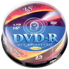 Диски DVD-R VS 4,7 Gb 16x, КОМПЛЕКТ 25 шт., Cake Box, с поверхностью для печати, VSDVDRIPCB2501, фото 1