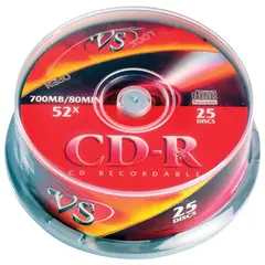 Диски CD-R VS 700 Mb 52x, КОМПЛЕКТ 25 шт., Cake Box, с поверхностью для печати, VSCDRIPCB2501, фото 1