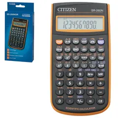 Калькулятор инженерный CITIZEN SR-260NOR (154х80 мм), 165 функций, 10+2 разряда, питание от батарейки, ОРАНЖЕВЫЙ, SR-260NPU, фото 1