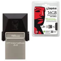 Флэш-диск 16 GB, KINGSTON DataTraveler MicroDuo, OTG+USB 3.0, черный, DTDUO3/16GB, фото 1