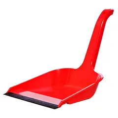 Совок для мусора OfficeClean, высокая ручка, с резиновой кромкой, ширина 23см, пластик, красный, фото 1