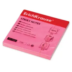 Блок самоклеящийся (стикер) ERICH KRAUSE НЕОН, 75х75 мм, 80 листов, розовый, 7323, фото 1