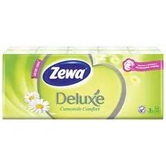 Платки носовые ZEWA Delux, 3-х слойные, 10 шт. х (спайка 10 пачек), аромат ромашки, 53107, фото 1