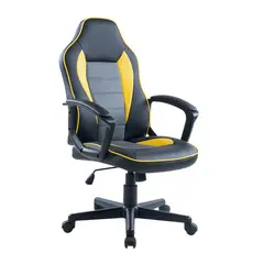 Кресло игровое Helmi HL-S08, экокожа черная/серая/желтая, фото 1