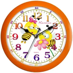 Часы настенные ход плавный, Камелия &quot;Пчелки&quot;, круглые, 29*29*3,5, оранжевая рамка, фото 1