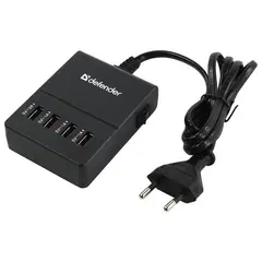 Зарядное устройство сетевое (220В) на 4 USB-порта, DEFENDER UPA-40, шнур 1,4 м, черное, 83537, фото 1