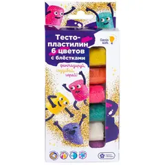 Набор для лепки Genio Kids &quot;Тесто-пластилин&quot;,  6 цветов с блестками, картон, европодвес, фото 1