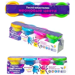 Набор для лепки Genio Kids &quot;Тесто-пластилин. Неоновые цвета&quot;, 4 цвета, картон, пленка, фото 1