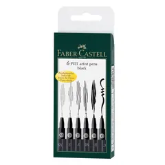 Набор капиллярных ручек Faber-Castell &quot;Pitt Artist Pen&quot; черные, 6шт., 0,1/0,3/0,5/0,7/2,5мм/Brush, европодвес, фото 1