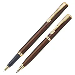 Набор PIERRE CARDIN (Пьер Карден): шарикова ручка + ручка-роллер, корпус коричневый, латунь, PC0866BP/RP, синие, фото 1