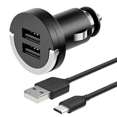 Зарядное устройство автомобильное DEPPA Ultra, кабель micro USB 1,5 м, 2 порта USB, выходной ток 2,1 А, черное, 11206, фото 1
