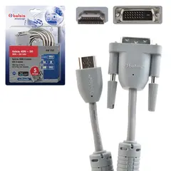 Кабель HDMI-DVI-D, 5 м, BELSIS, 2 фильтра, для передачи цифрового видео, блистер, BW1762, фото 1