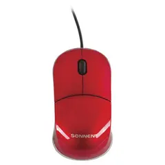Мышь проводная SONNEN М-2241R, USB, 1000 dpi, 2 кнопки + 1 колесо-кнопка, оптическая, красная, 512635, фото 1