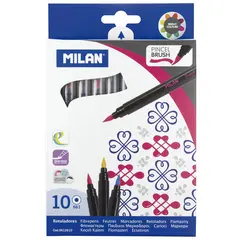 Фломастеры с кистевым пишущим узлом Milan &quot;661 Brush&quot;, 10цв., смываемые, картон, европодвес, фото 1