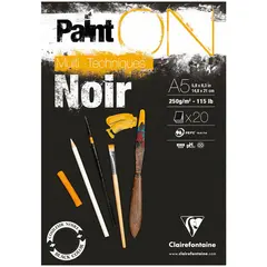 Альбом для смешанных техник 20л., А5, на склейке Clairefontaine &quot;Paint&#039;ON Noir&quot;, 250г/м2, черная, фото 1