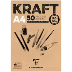 Блокнот для эскизов и зарисовок 50л. А4 на склейке Clairefontaine &quot;Kraft&quot;, 120г/м2, верже, крафт, фото 1