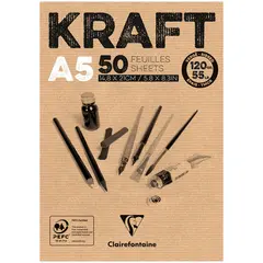Блокнот для эскизов и зарисовок 50л. А5 на склейке Clairefontaine &quot;Kraft&quot;, 120г/м2, верже, крафт, фото 1