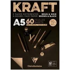 Блокнот для эскизов и зарисовок 60л. А5 на склейке Clairefontaine &quot;Kraft&quot;, 90г/м2,верже,черный/крафт, фото 1