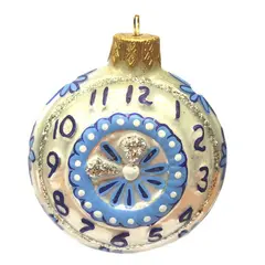 Елочное украшение стеклянное &quot;Часы круглые Русские узоры&quot; 7см, подарочная упаковка, фото 1