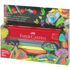 Карандаши цветные Faber-Castell &quot;Jumbo Grip Neon+Metallic&quot;,10цв.,трехгр.,утолщ.,заточ.,картон,европ., фото 1