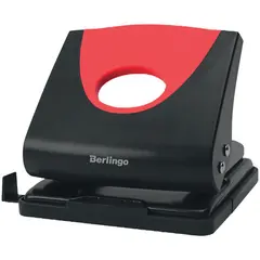 Дырокол Berlingo &quot;Office Soft&quot; 20л., пластиковый, красный, с линейкой, фото 1