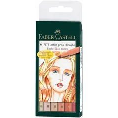 Набор капиллярных ручек Faber-Castell &quot;Pitt Artist Pen Brush Light Skin&quot; 6цв., 6шт., пластик. уп., европодвес, фото 1