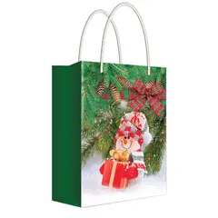 Пакет подарочный новогодний 11*13,5*6см Русский дизайн &quot;Снеговик с подарком&quot;, ламинированный, фото 1