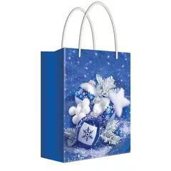 Пакет подарочный новогодний 11*13,5*6см Русский дизайн &quot;Елочные украшения в синем цвете&quot;, ламинир., фото 1