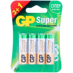 Батарейка GP Super AA (LR06) 15A алкалиновая, BC4 (промо 3+1), фото 1