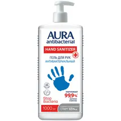 Гель антибактериальный для рук Aura &quot;Antibacterial&quot;, изопропиловый спирт, дозатор,1л, фото 1