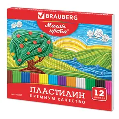 Пластилин классический BRAUBERG, 12 цветов, 240 г, со стеком, высшее качество, картонная упаковка, 103357, фото 1