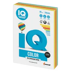 Бумага IQ color, А4, 80 г/м2, 250 л., (5 цв. x 50 л.), цветная, интенсив, RB02, фото 1