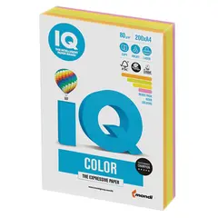 Бумага IQ color, А4, 80 г/м2, 200 л., (4 цв. x 50 л.), цветная, неон, RB04, фото 1