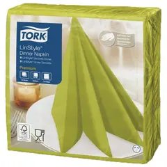 Салфетки бумажные нетканые сервировочные TORK LinStyle Premium, 39х39 см, 50 шт., фисташковые, 478876, фото 1