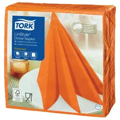 Салфетки бумажные нетканые сервировочные TORK LinStyle Premium, 39х39 см, 50 шт., оранжевые, 478851, фото 1
