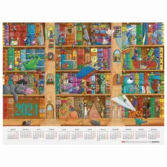 Календарь настенный листовой, 2021г, А2ф 60х45см, Приключения в библиотеке, HATBER, К, Кл2_23305, фото 1