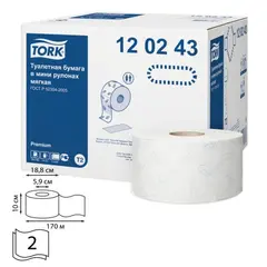 Бумага туалетная 170 м, TORK (Система Т2), КОМПЛЕКТ 12 штук, Premium, 2-слойная, белая, 120243, фото 1