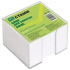 Блок для записей СТАММ &quot;Офис&quot; в подставке прозрачной, куб 9х9х5 см, белый, белизна 90-92%, БЗ 53, фото 1