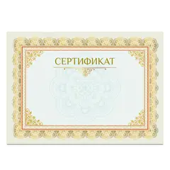 Сертификат А4, горизонтальный бланк №2, мелованный картон, конгрев, тиснение фольгой, BRAUBERG, 128375, фото 1