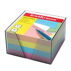 Блок для записей ERICH KRAUSE в подставке прозрачной, куб, 9х9х5 см, цветной, 5141, фото 1