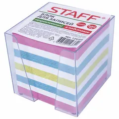 Блок для записей STAFF в подставке прозрачной, куб 9х9х9 см, цветной, чередование с белым, 129206, фото 1