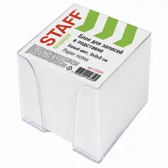 Блок для записей STAFF в подставке прозрачной, куб 9х9х9 см, белый, белизна 90-92%, 129201, фото 1