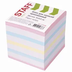 Блок для записей STAFF проклеенный, куб 9х9х9 см, цветной, чередование с белым, 129208, фото 1