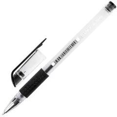 Ручка гелевая с грипом STAFF, ЧЕРНАЯ, корпус прозрачный, узел 0,5 мм, линия письма 0,35 мм, 141823, фото 1