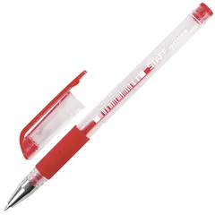 Ручка гелевая с грипом STAFF, КРАСНАЯ, корпус прозрачный, узел 0,5 мм, линия письма 0,35 мм, 141824, фото 1